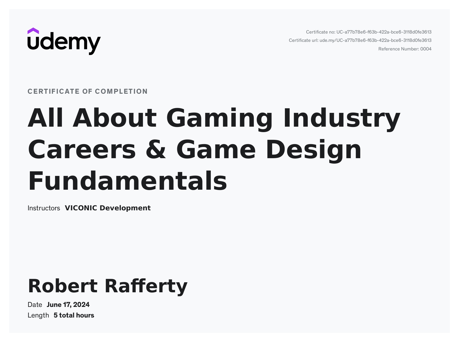 Game Design Fundamentals Certificate