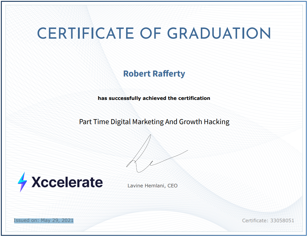 Xccelerate Digital Marketing and Growth Hacking Certificate Robert Rafferty
